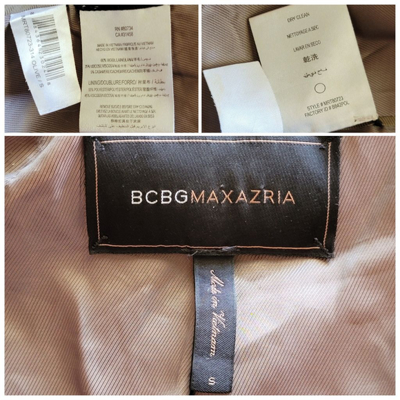 BCBGMaxAzria S Trench Peacoat Wool Cashmere Long Olive Green Coat Jacket BCBG - Picture 12 of 15